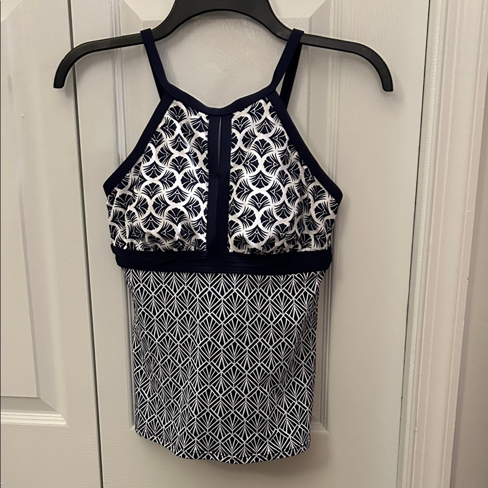 Lands' End Women's Navy and White Swim Camisole